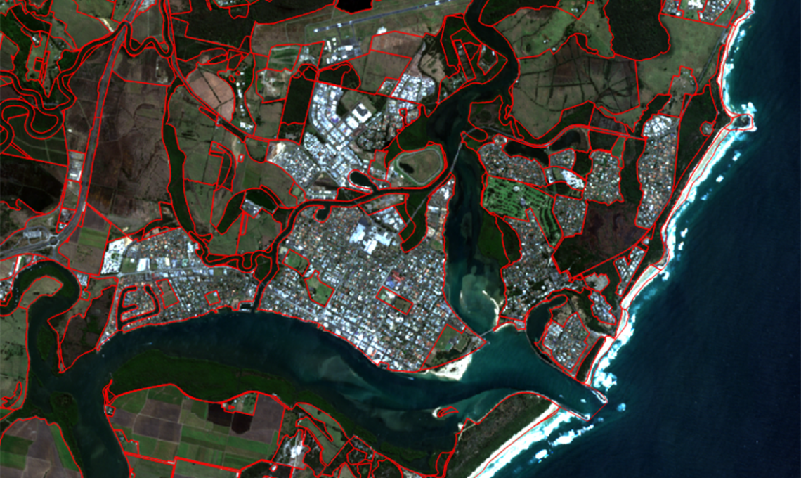 Sentinel-2 imagery featuring natural and man-made features.