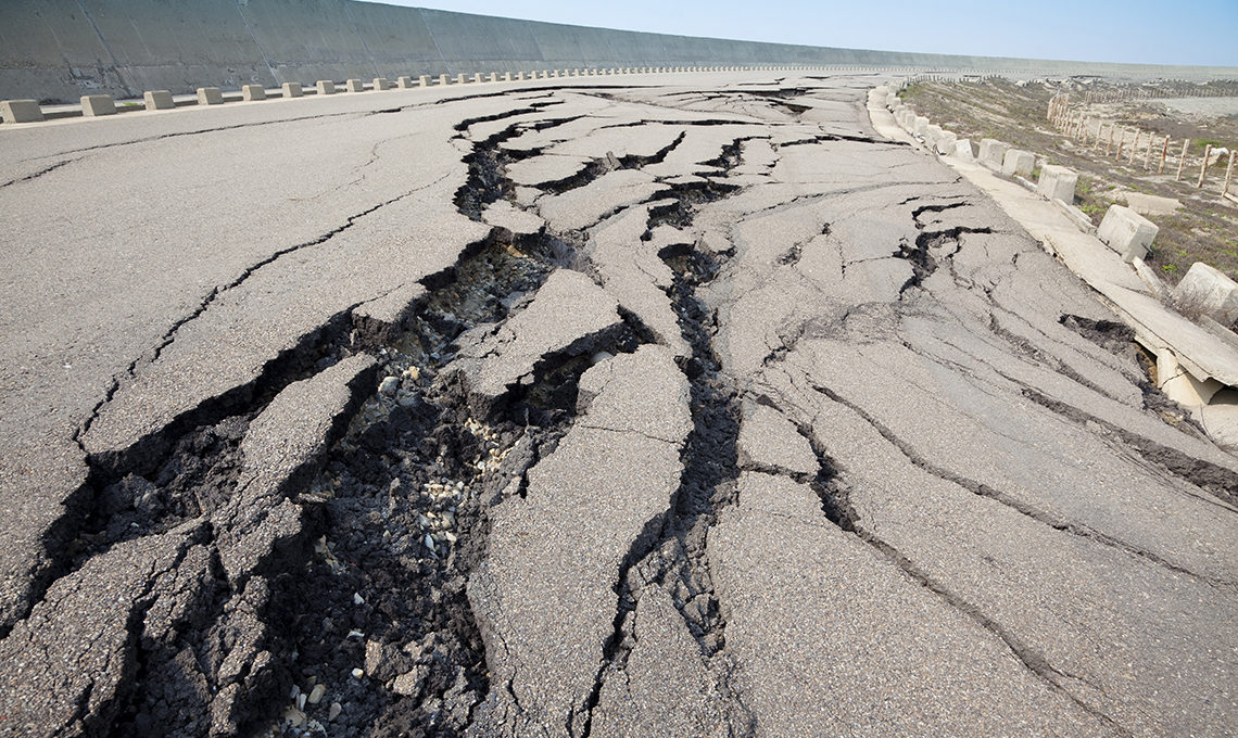 cracked road after earthquake